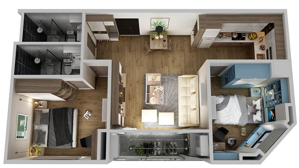 Thiết kế căn hộ CH03: Diện tích 61,5 m2